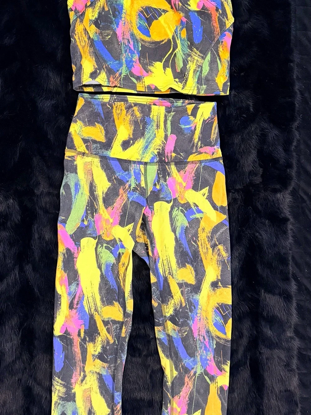 Lululemon Multicolor Abstract Print High-Waist Leggings & Sports Bra Set, Size 2